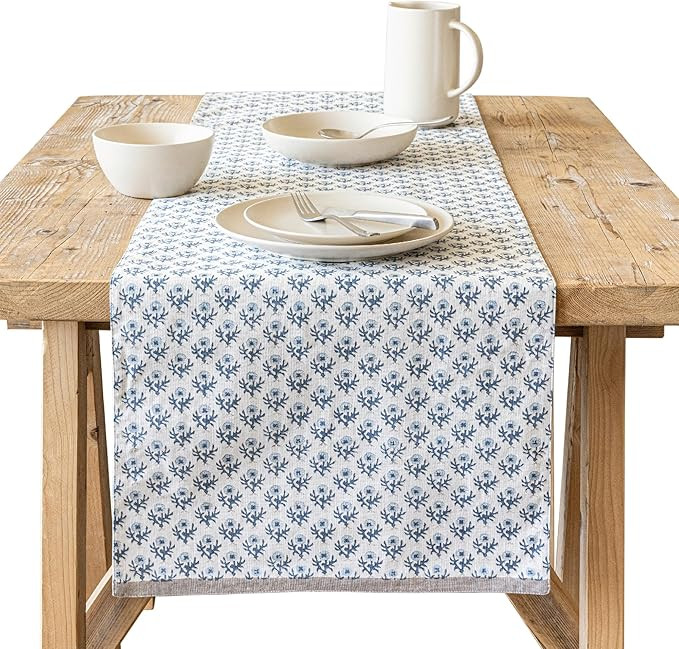 over&back 18x90 Hand-Blocked Printed Cotton Table Runner - Washable Table Runners for a Custom Ho... | Amazon (US)