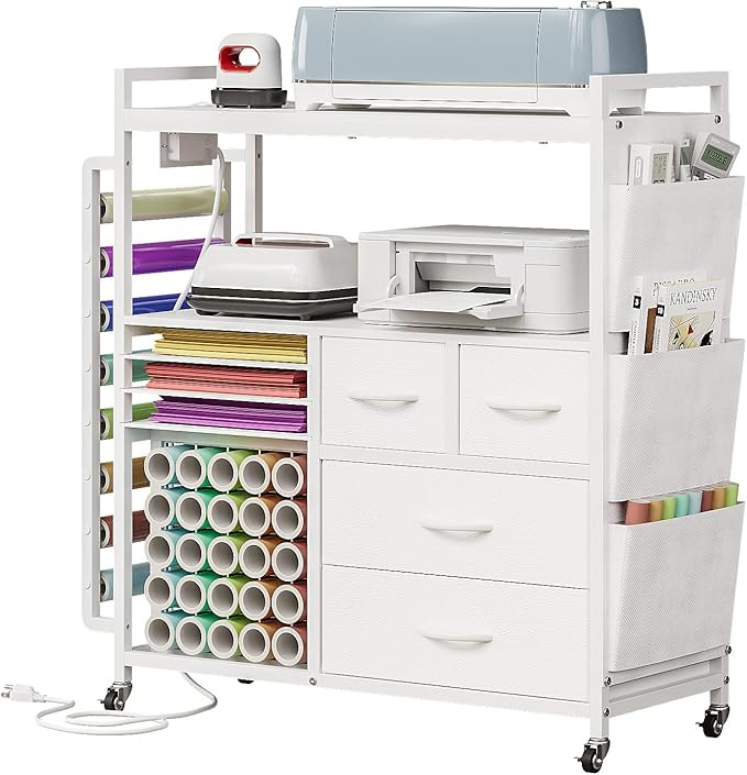 Large Craft Organizer and Storage Rolling Cart Compatible with Cricut Machine with Fabric Drawers... | Amazon (US)