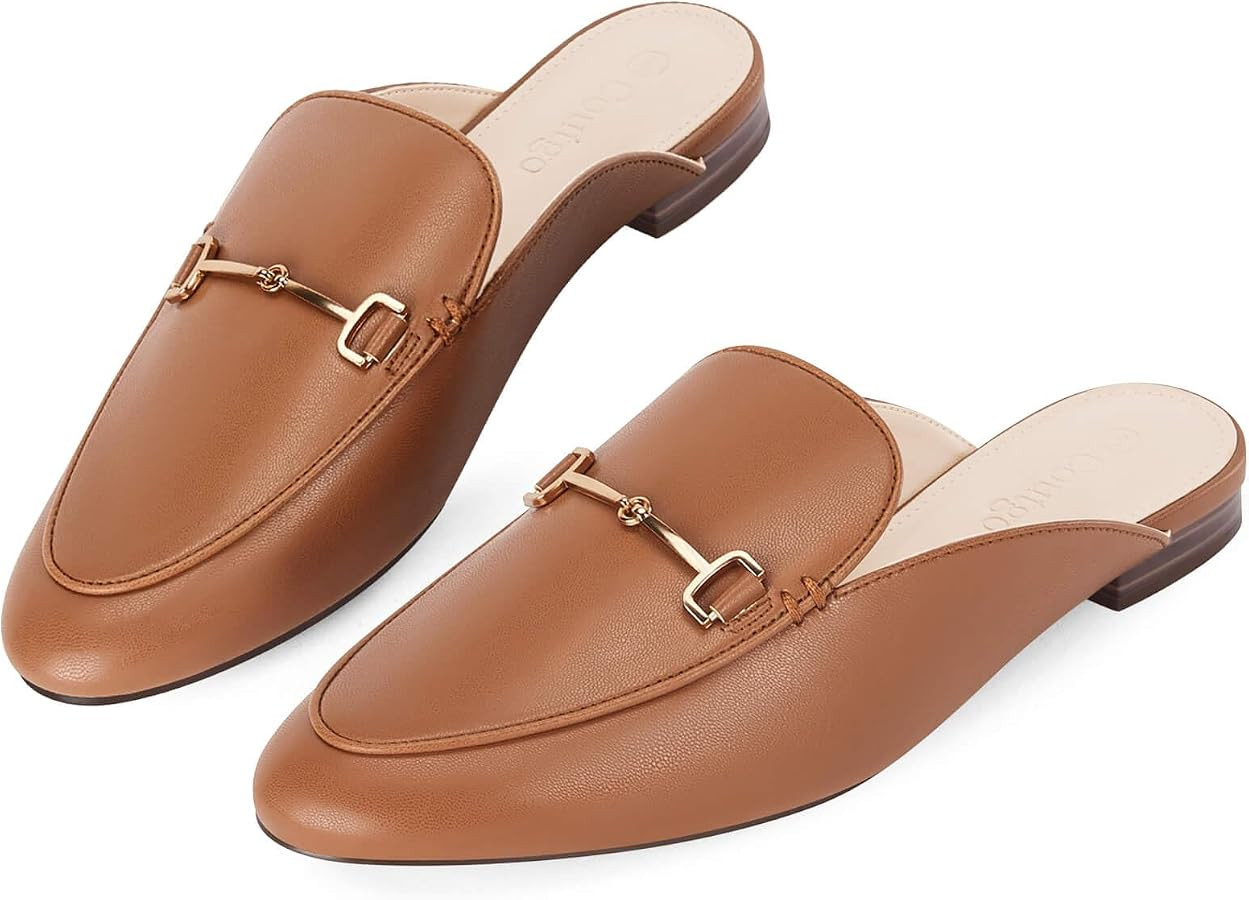 Coutgo Women's Flat Mules Pointed Toe Buckle Slides Shoes Backless Slip-on Leather Loafers | Amazon (CA)