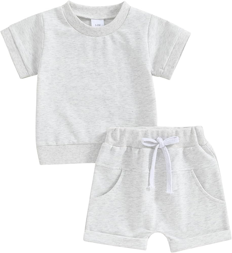 Thorn Tree Toddler Boys Clothes Set Short Sleeve T-shirt Top Elastic Waist Pocket Shorts Solid 2P... | Amazon (US)