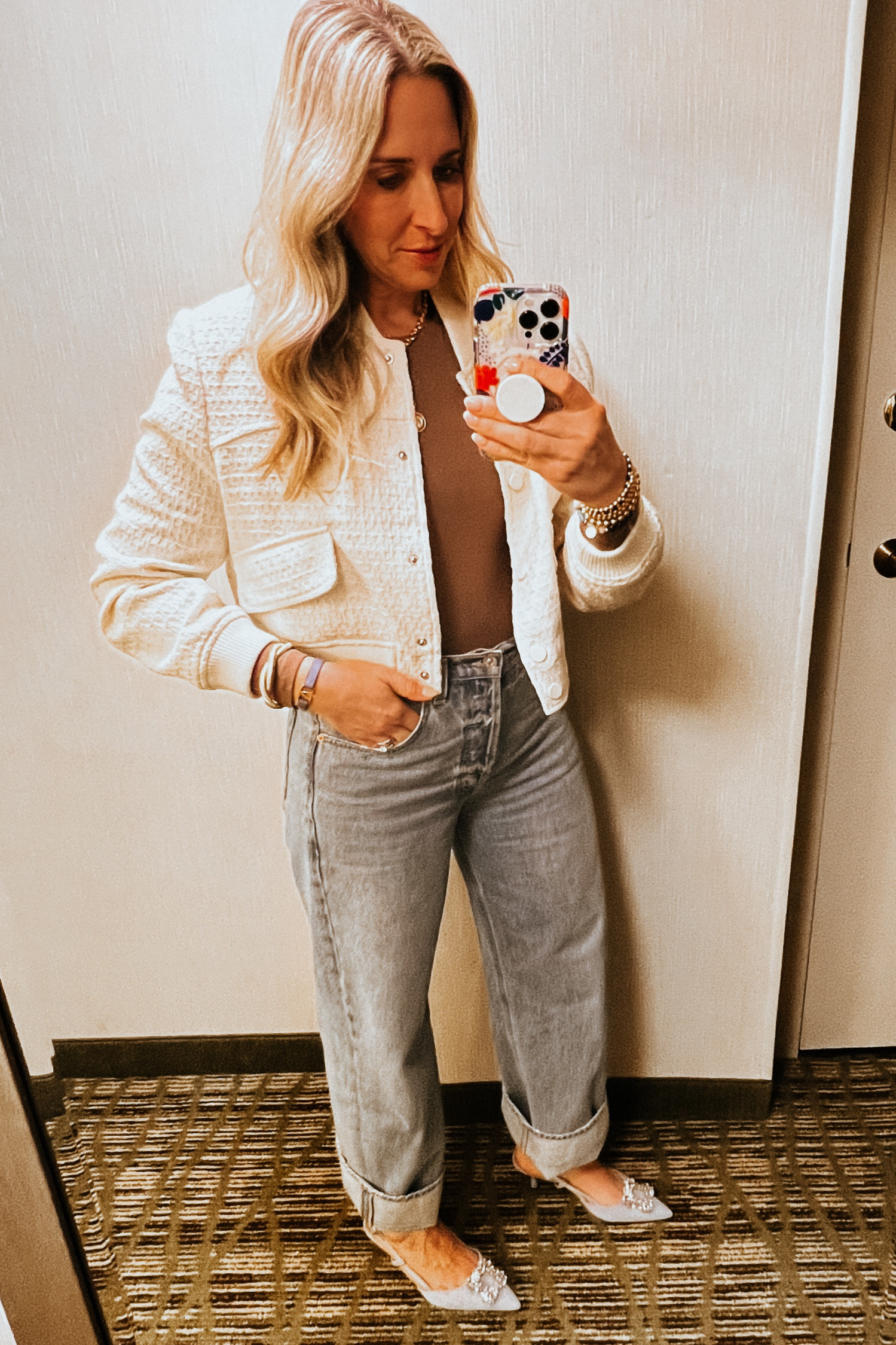 Casual dinner outfit 

Bomber jacket

Abercrombie bodysuit

Citizens wide leg jeans

Denim shoes 
Kitten heel 


#jeans #cuffedjeans #citizens #bomberjacket #nightout 

#LTKover40 #LTKstyletip #LTKshoecrush