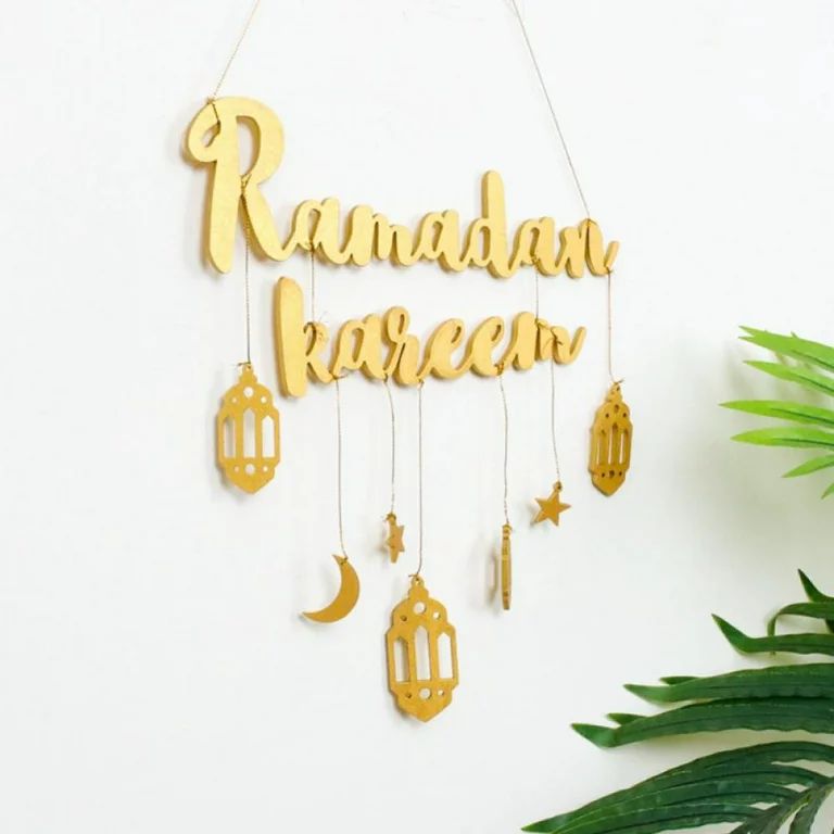 Eid Mubarak Ramadan Kareen Decor Moon And Star Alphabet Pendant Wooden Craft For Home Door Hangin... | Walmart (US)