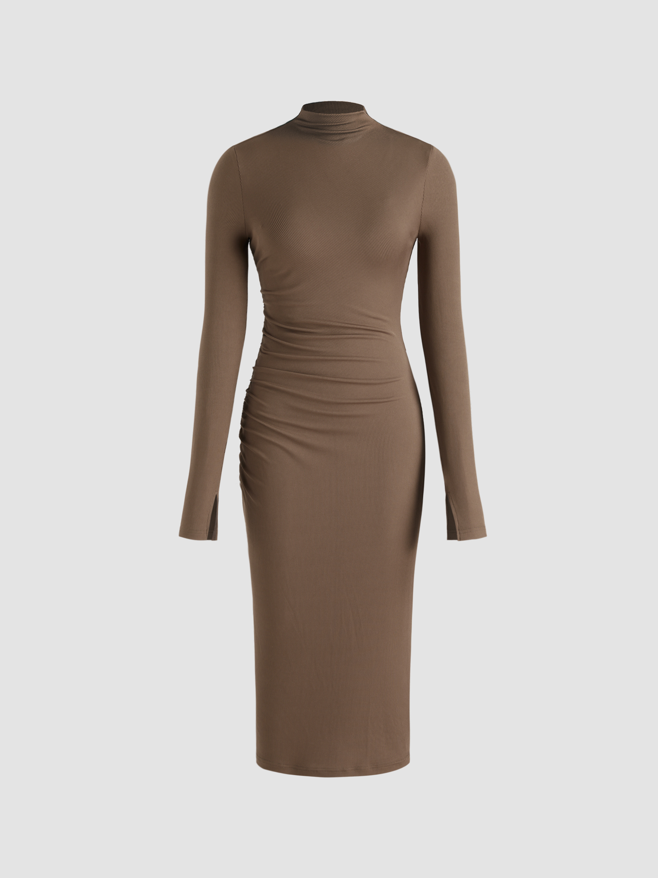 Graduation Dress Grad Dresses Fall Dresses Winter Dress Jersey High Neck Solid Ruched Midi Dress ... | Cider
