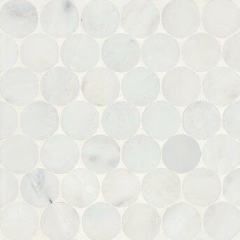 Bedrosians Monet Oriental White 12-in x 12-in Honed Natural Stone Marble Penny Round Marble Look ... | Lowe's