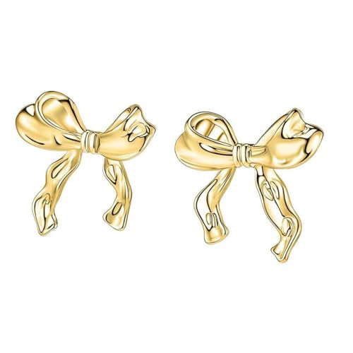 Gold Bow Earrings for Women Dainty Minimalist Pearl Ribbon Stud Earrings Bridal Wedding Jewelry Gifts | Amazon (US)