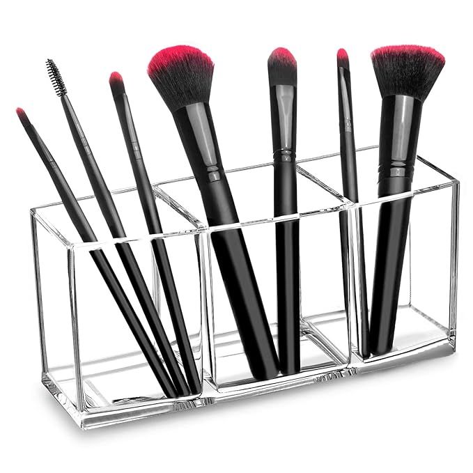 hblife Clear Makeup Brush Holder Organizer, 3 Slot Acrylic Cosmetics Brushes Storage Solution,Pat... | Amazon (US)