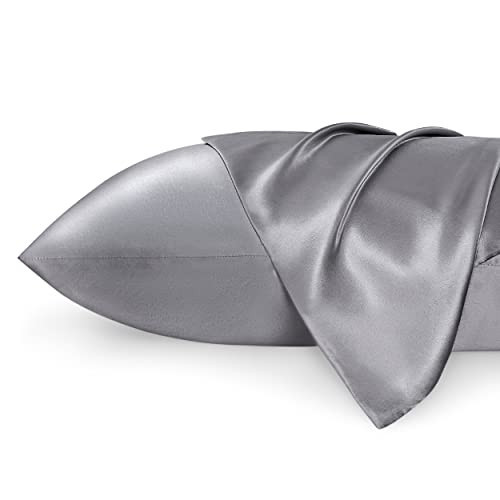 Bedsure Satin Pillowcase for Hair and Skin Queen - Dark Grey, 2 Pack 20x30 Inches - Satin Pillow Case Set of 2 with Envelope Closure, Gifts for Women Men | Amazon (US)