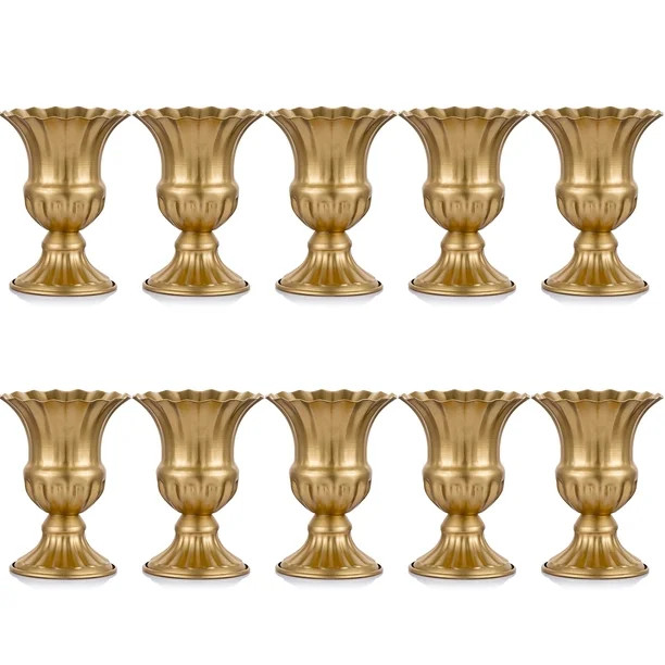 Nuptio Gold Flower Vase for Wedding Centerpiece Metal Pedestal Vase Set of 10, 6.3"H | Walmart (US)