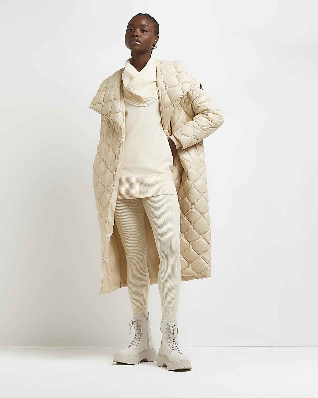 Cream ribbed leggings | River Island (UK & IE)