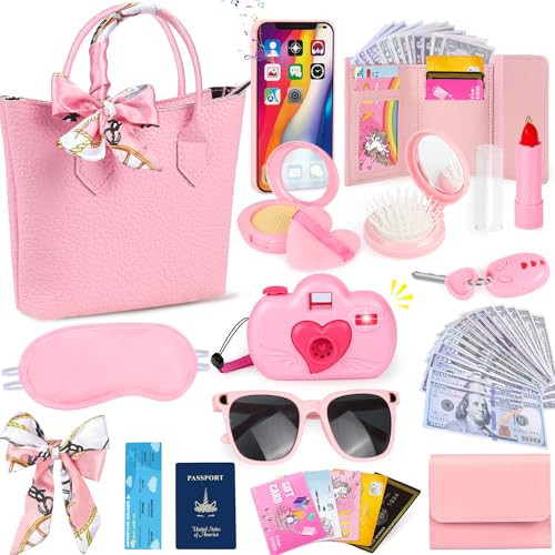 HUUIDY Play Purse for Little Girls, Toddler Travel Purse with Accessories, Pretend Play Toys Including Handbag, Camera, Phone, Wallet, Fake Makeup, Birthday Christmas Gifts for Girls Ages 3+ | Amazon (US)
