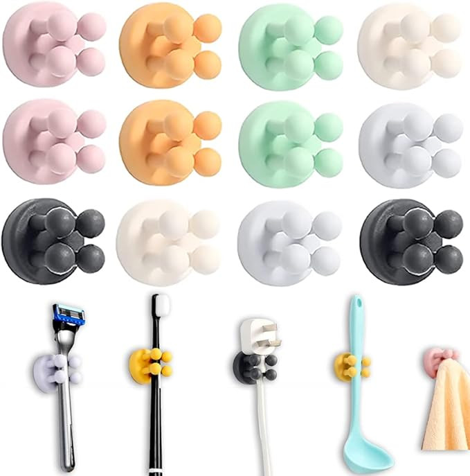 12PCS Self Adhesive Silicone Hooks, Shower Razor Holder Hooks, Wall Mounted Plug Holder Hooks, Sh... | Amazon (US)