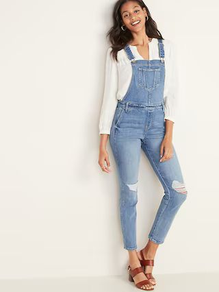 Distressed Jean Side-Zip Overalls for Women | Old Navy (US)