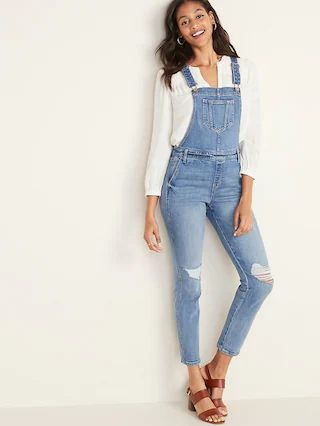 Distressed Jean Side-Zip Overalls for Women | Old Navy (US)