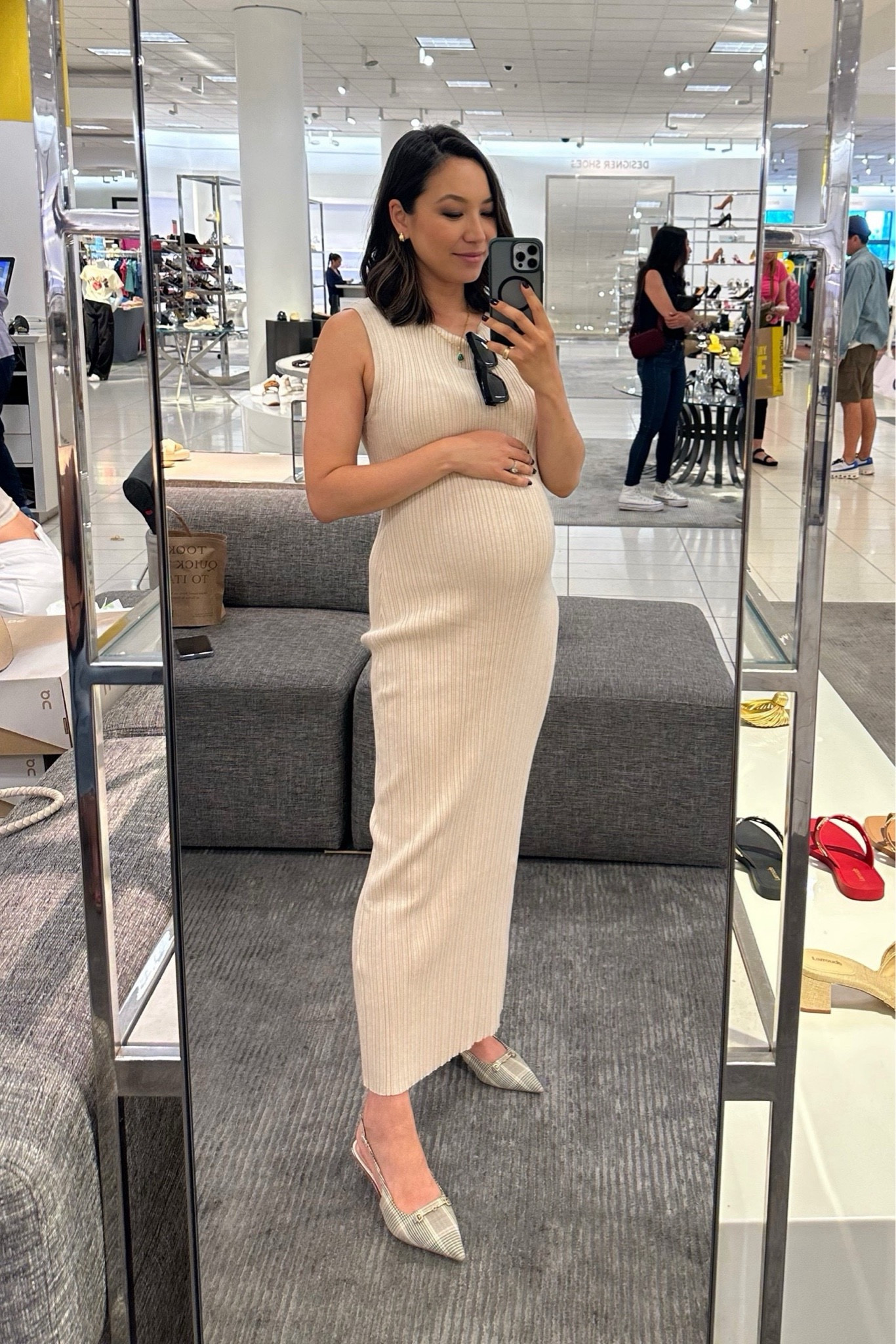 Sam Edelman slingbacks — low kitten heel, Gucci-inspired. Runs half a size small!

Quince sweater ribbed dress - small, very bump-friendly/maternity (31 weeks pregnant) 

#LTKFindsUnder100 #LTKStyleTip