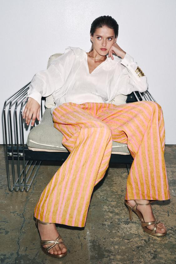 STRIPED LINEN BLEND TROUSERS ZW COLLECTION | Zara AU
