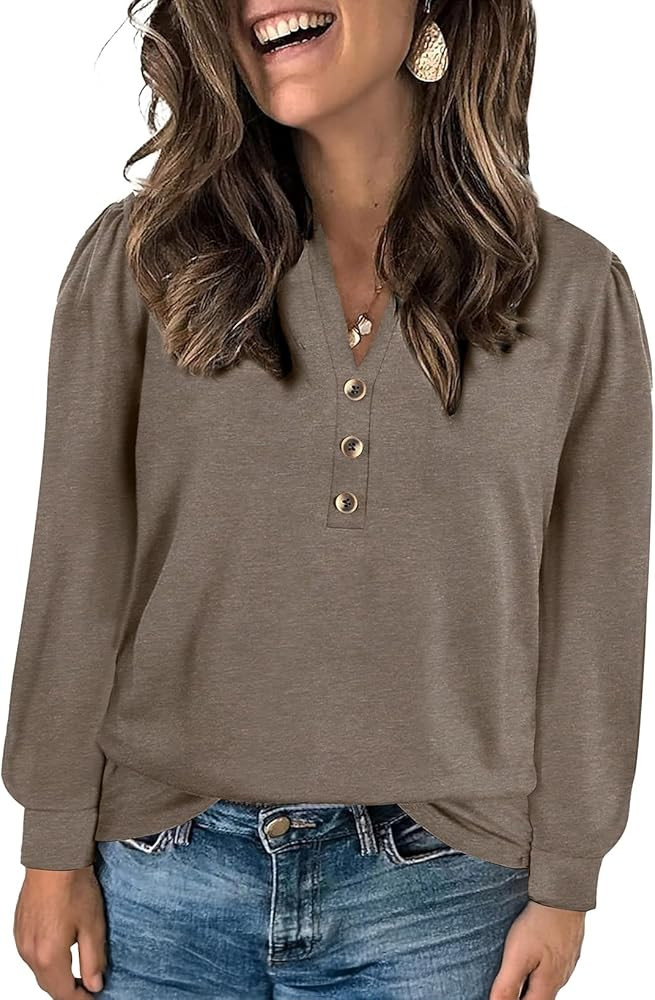 Eytino Womens Plus Size Tops Henley V Neck Long Sleeve Casual Shirts Button Front Loose Fit T Shi... | Amazon (US)