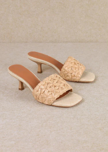 Lolita Floral Woven Raffia Kitten Heel Sandal - Natural | Benaar La