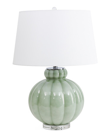 27.5in Ribbed Glass Table Lamp With Drum Shade | TJ Maxx
