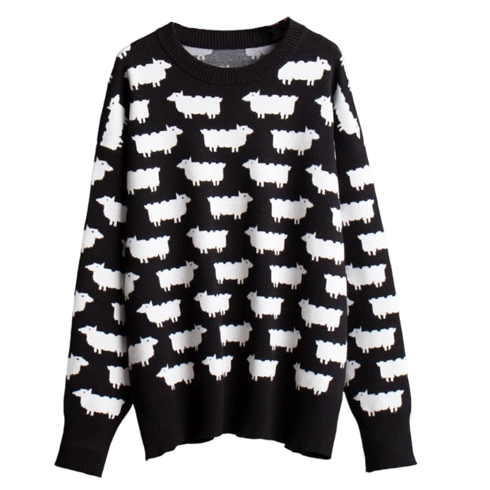 Women's Cute Sheep Pattern Loose Knit Sweaters - Oversized Cozy Long Sleeve Pullover Sweaters Goi... | Amazon (US)