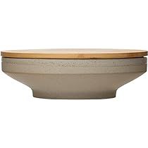 Bloomingville Neutral Coastal Stoneware Canister with Bamboo Lid Bowl, Cream & Blue | Amazon (US)