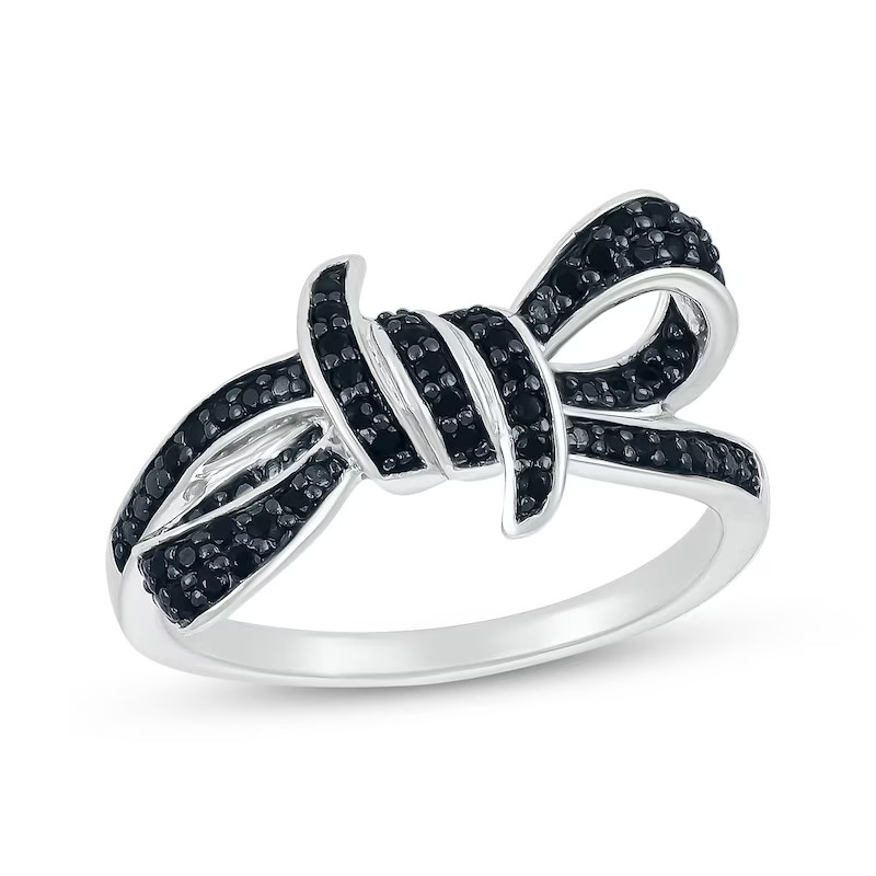 Black Diamond Bow Twist Ring 1/4 ct tw Sterling Silver | Kay Jewelers