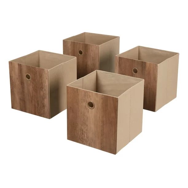 Mainstays Collapsible Rustic Weathered Oak Fabric Cube Storage Bin, 4-Pack | Walmart (US)