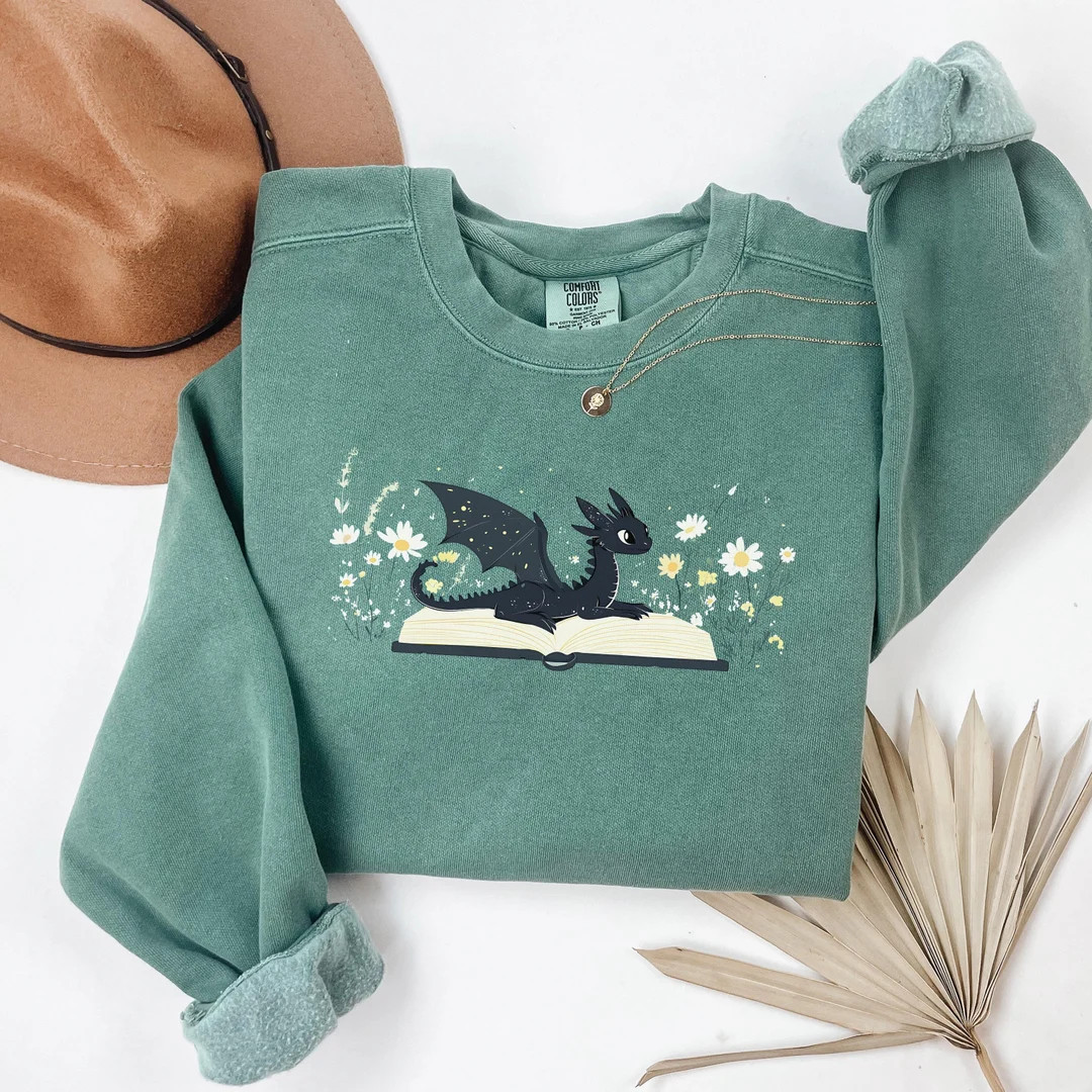 Dragon Book Sweatshirt, Fantasy Sweatshirt, Bookworm Sweatshirt, Bookish Sweatshirt, Book Club Sw... | Etsy (US)