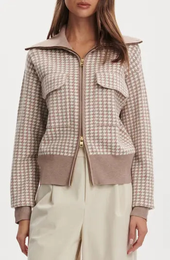 Ablett Houndstooth Jacquard Zip Cardigan | Nordstrom
