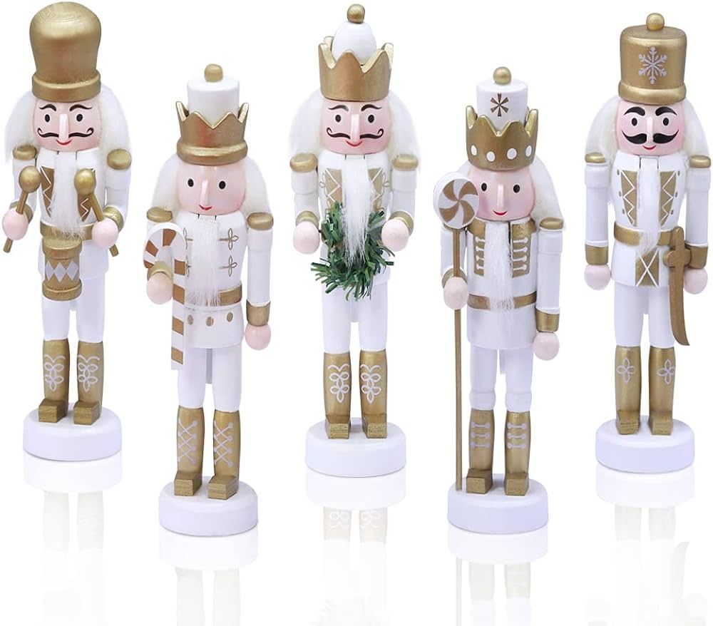 Jolik 5 PCS Christmas Nutcracker Ornament Set, Nutcracker Figures with Opening Mouths Christmas D... | Amazon (US)