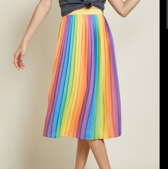 Modcloth Sz M Rainbow Pleated Skirt Lgbtq Pride Blue Yellow Purple Accor… | Poshmark