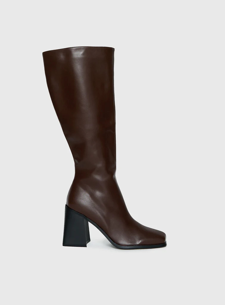 Renzo Knee High Boots Brown | Princess Polly US