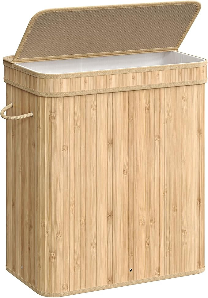 SONGMICS Laundry Hamper with Lid, Bamboo Laundry Basket, Removable Machine Washable Laundry Baske... | Amazon (US)