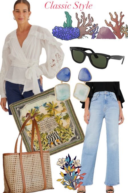 Fashion Finds, classic, jeans, white top, sunglasses, scarf, bag, capsule wardrobe