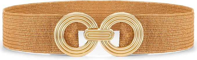 Straw Woven Elastic Belt for Women Fashion Wide Belts Stretchy Boho Belt Ladies Beach Dress Belt ... | Amazon (US)
