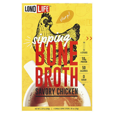 Lonolife, Sipping Bone Broth, Savory Chicken, 4 Single Serve Sticks, 0.56 oz (16 g) Each | iHerb