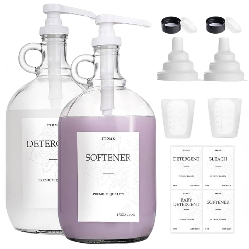 2 Pack Glass Laundry Detergent Dispenser - Gallon Fabric Softener Liquid Dispenser for Laundry Ro... | Amazon (US)