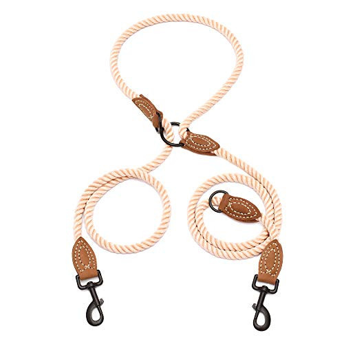 Mile High Life Dual Dog Leash, Double Dog Leash, 360 Swivel No Tangle Walking Leash, Hands Free Leash w Leather Tailored Connection, Double Rope Leash for Two Dogs (Dark Brown, 8FT) | Amazon (US)