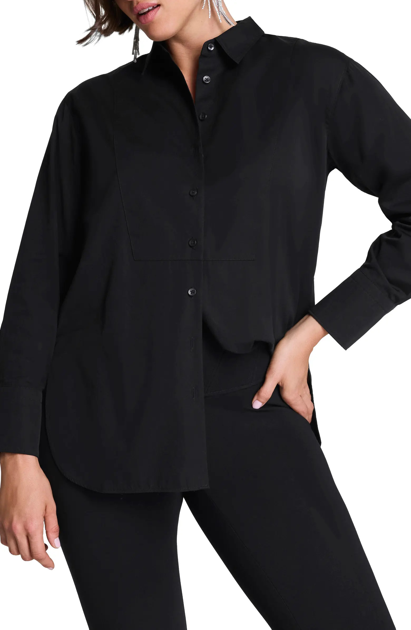 SPANX® Bibbed Tuxedo Cotton Poplin Button-Up Shirt | Nordstrom | Nordstrom