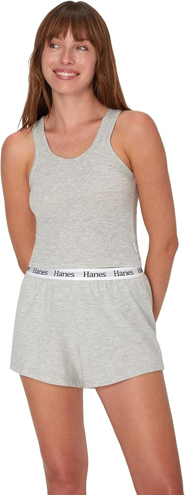 Hanes Women's Originals Comfywear Rib Crop Tank and Sleep Shorts, 2-Piece Set | Amazon (US)