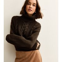Women's Dark Brown Cable Knit Roll Neck Jumper New Look | New Look (UK)