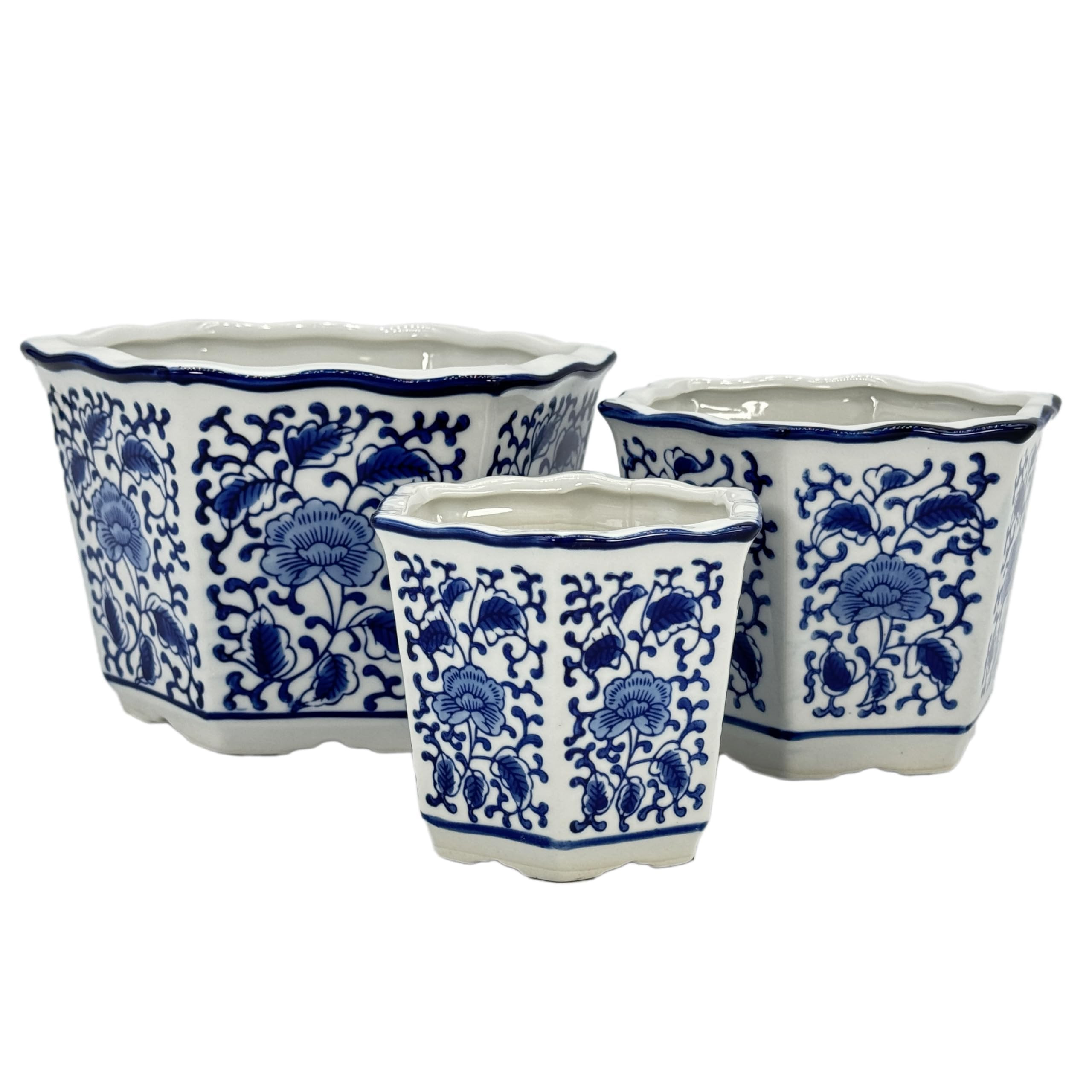 Galt International Blue & White Floral Porcelain Ceramic Decorative Flower Pot 8"/6"/4.5" Garden ... | Amazon (US)