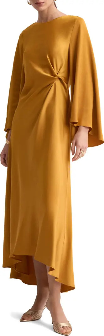 MANGO Twist Flutter Sleeve Satin Dress | Nordstrom | Nordstrom