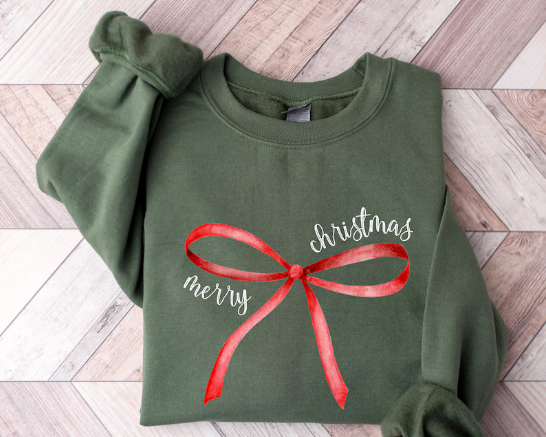 Merry Christmas Bow Sweatshirt: Vintage Coquette Xmas Gift - Etsy | Etsy (US)
