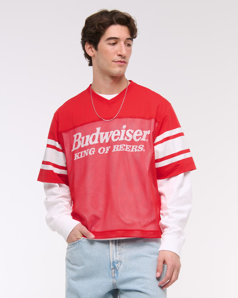 Men's Budweiser Cropped Football Jersey | Men's Tops | Abercrombie.com | Abercrombie & Fitch (US)