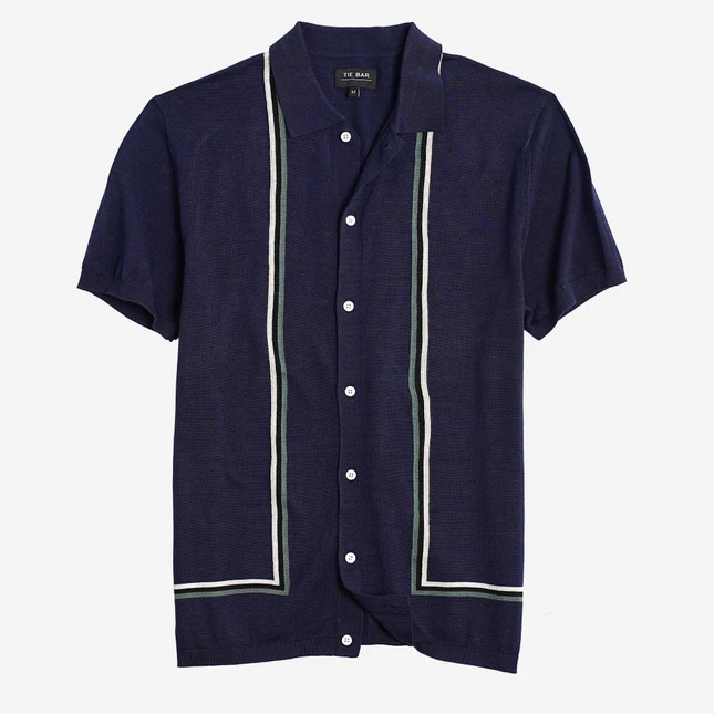 Full Placket Border Stripe Navy Polo | The Tie Bar
