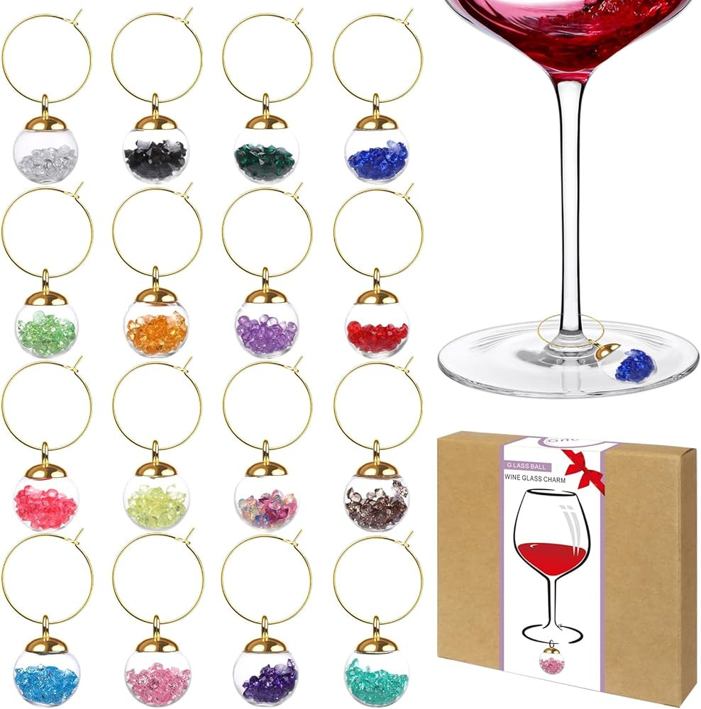 Glass Ball Wine Glass Charms,Wine Charms for Stem Glasses,Wine Glass Markers Tags,Wine Tasting Pa... | Amazon (US)