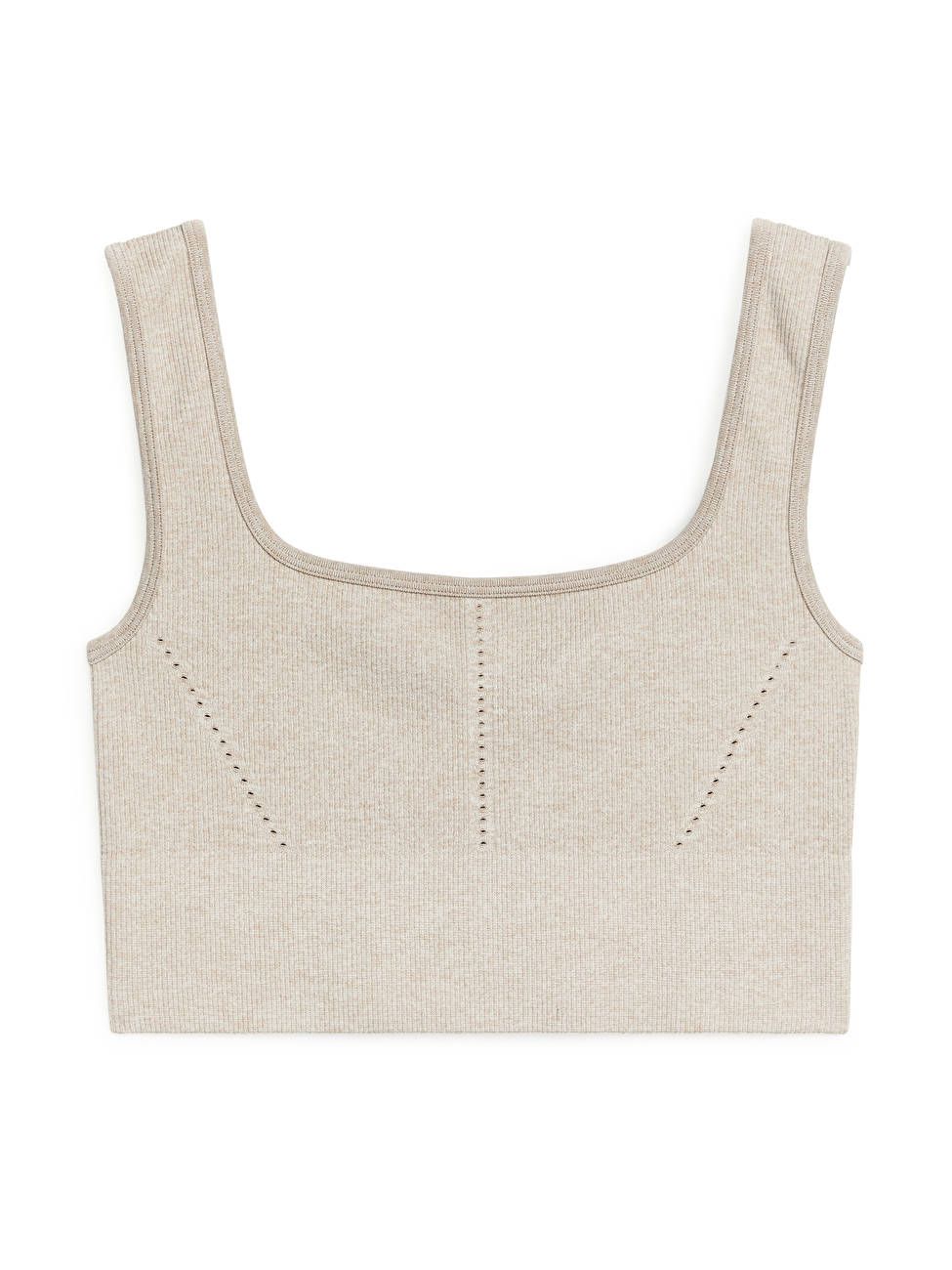 Geripptes Yoga-Oberteil mit Mesh-Einsätzen von Seamless™ - Beige meliert - Sportswear - ARKET ... | ARKET (DE)