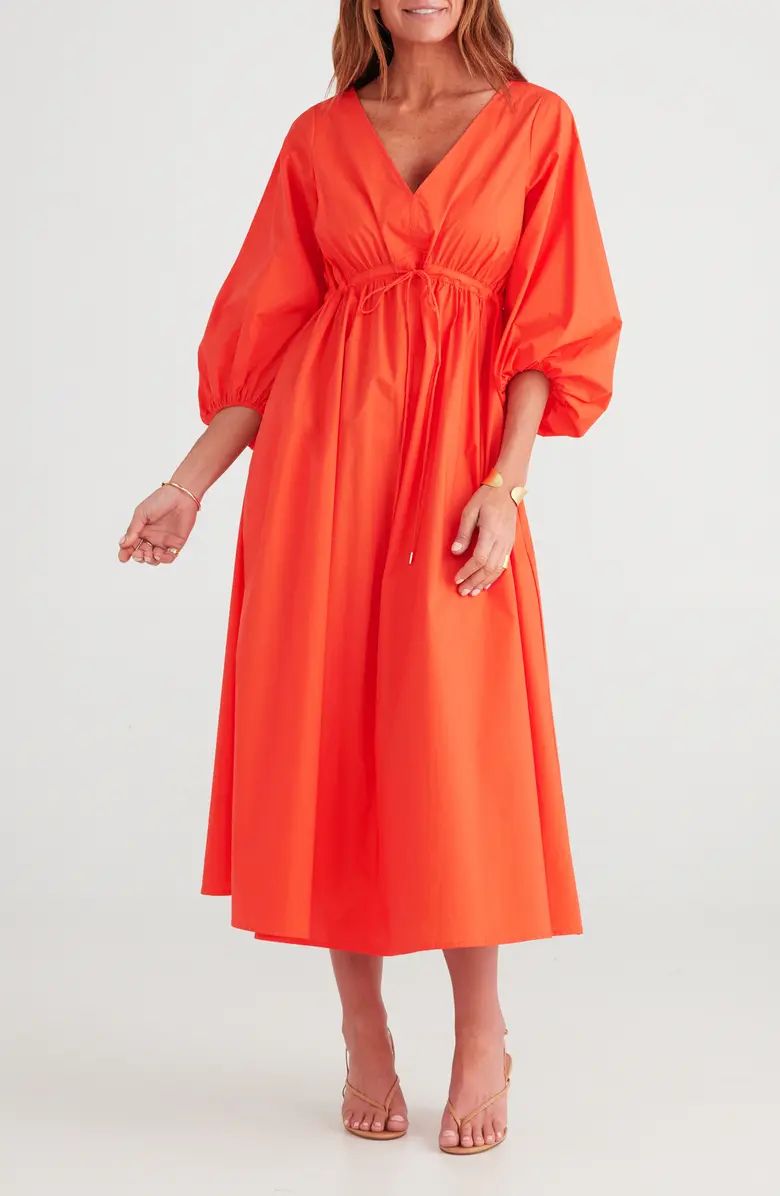 Brave+True Sunshine Drawstring Waist Midi Dress | Nordstrom | Nordstrom