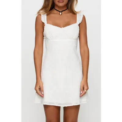 Princess Polly Beacall Embroidered Lace Trim Cotton Mini Sundress in White at Nordstrom, Size 6 | Nordstrom