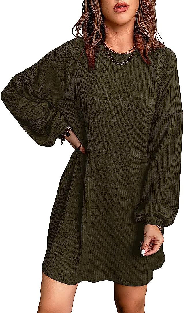 Ladybranch Womens Sweater Dress Casual Crew Neck Long Sleeve Knitted Pullover Dress with Pockets | Amazon (CA)